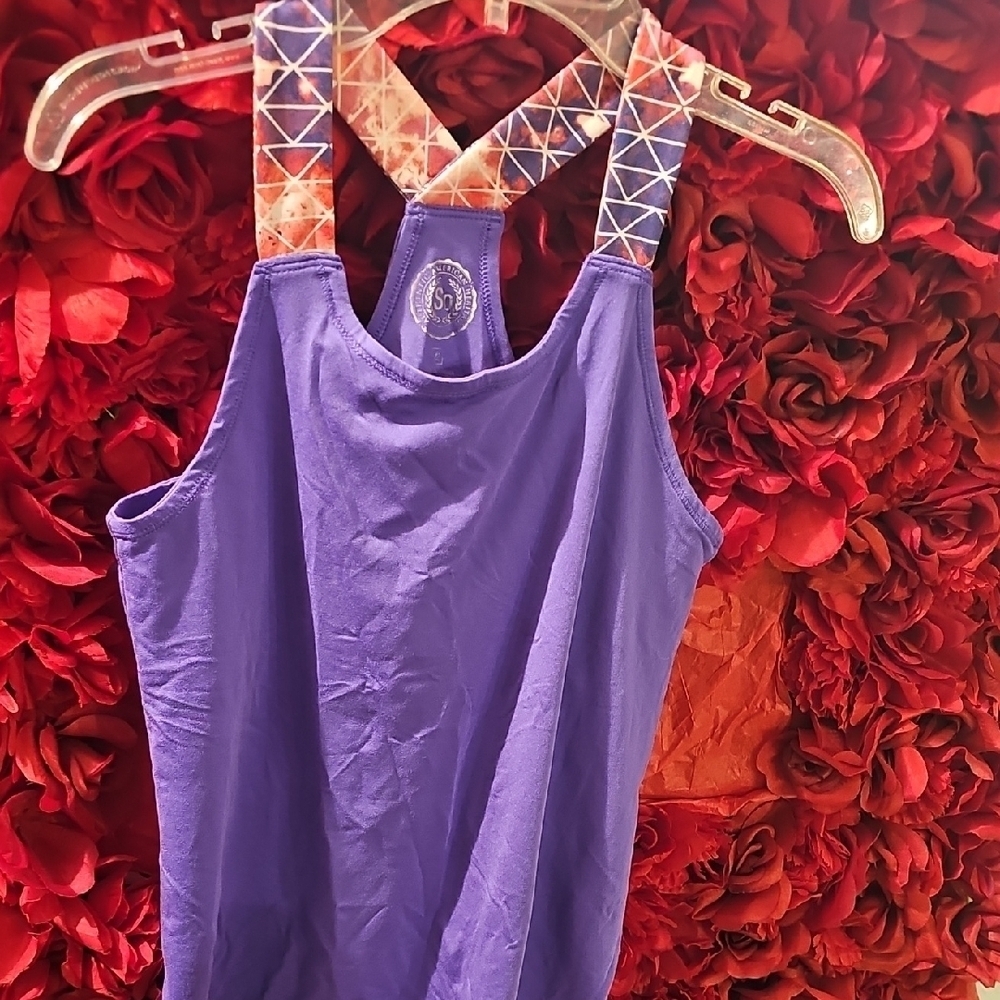 SO Girls Purple Active Tank with Patterned Straps Size 12